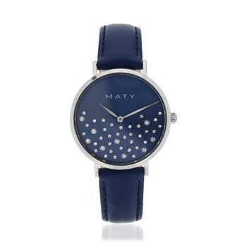 Montre femme acier bracelet cuir bleu