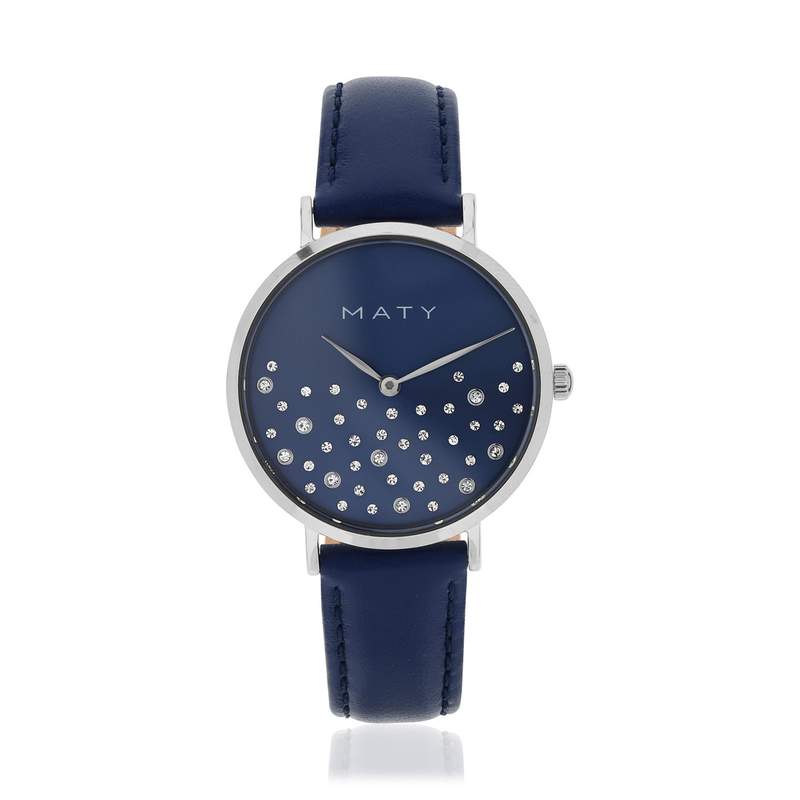 Montre femme acier bracelet cuir bleu - vue 2