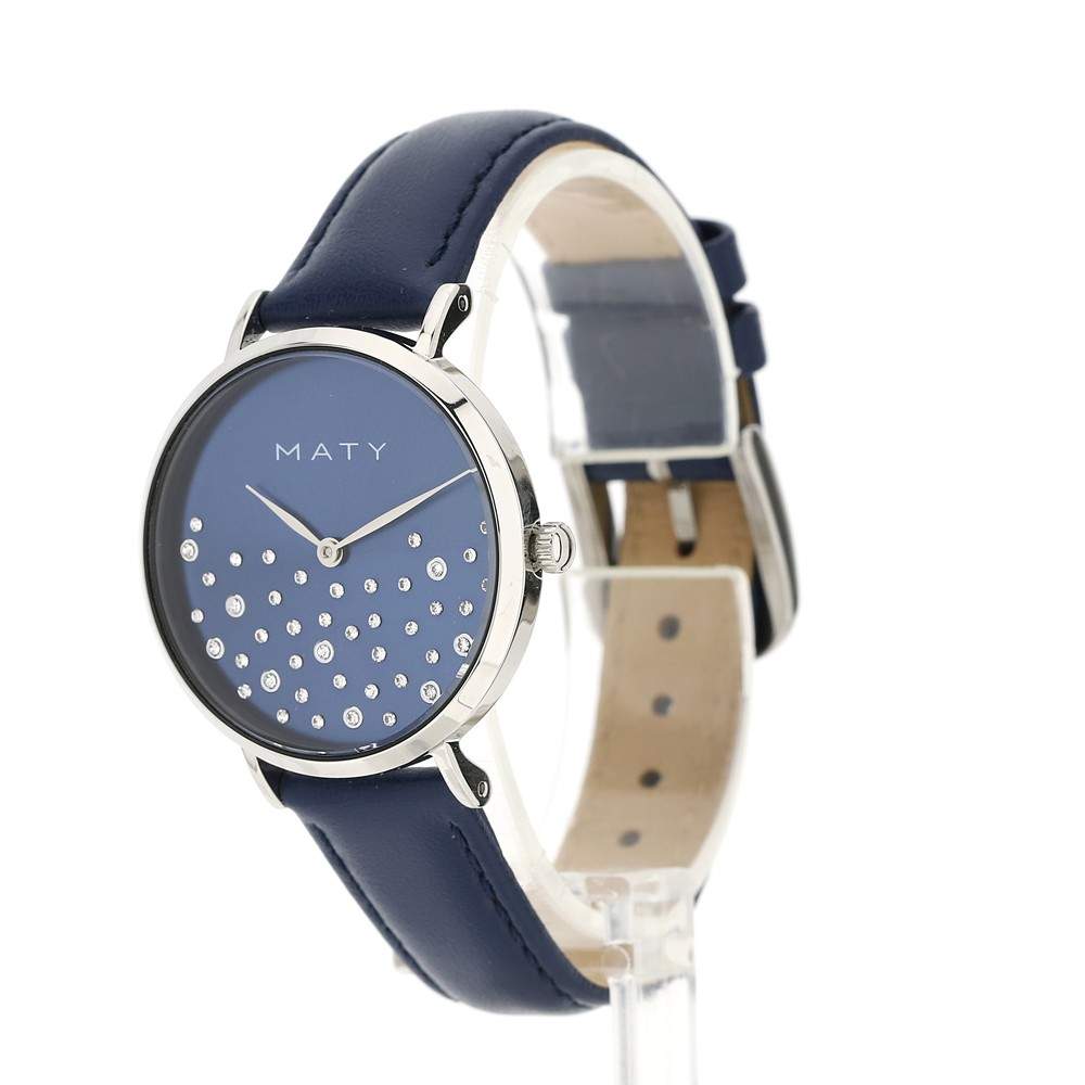 Montre femme acier bracelet cuir bleu - vue 3