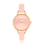 Montre femme dorée rose bracelet cuir rose - vue 1