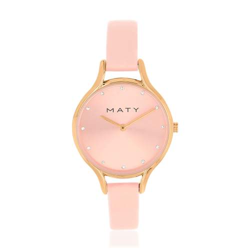 Pink gold ladies watch with pink leather strap