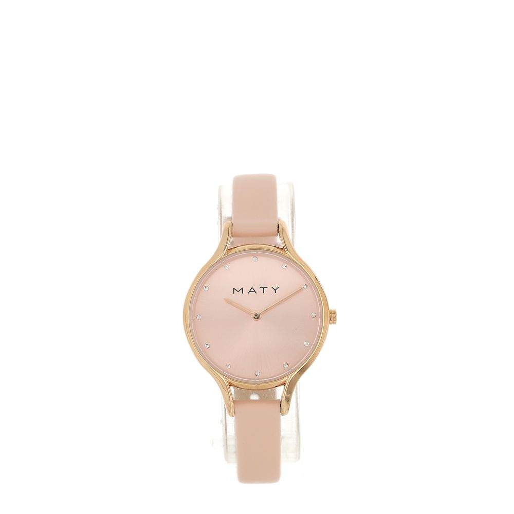 Montre femme dorée rose bracelet cuir rose - vue 1