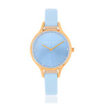 Montre femme dorée rose bracelet cuir bleu ciel - vue 1