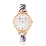 Montre dorée rose cuir multicolore