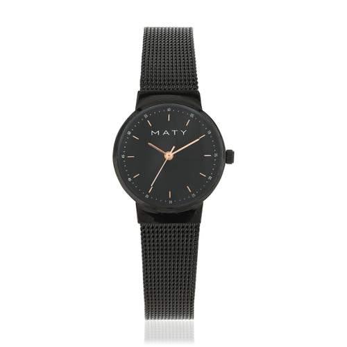 Montre femme métal noir bracelet maille milanaise noire