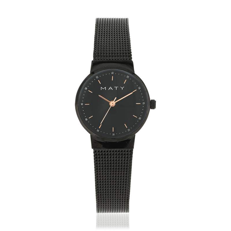 Montre femme métal noir bracelet maille milanaise noire - vue 1