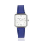 Montre femme chromée carrée bracelet cuir bleu - vue 1