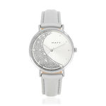 Montre femme chromée bracelet cuir gris métallisé - vue 1