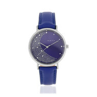Montre femme chromée bracelet cuir bleu