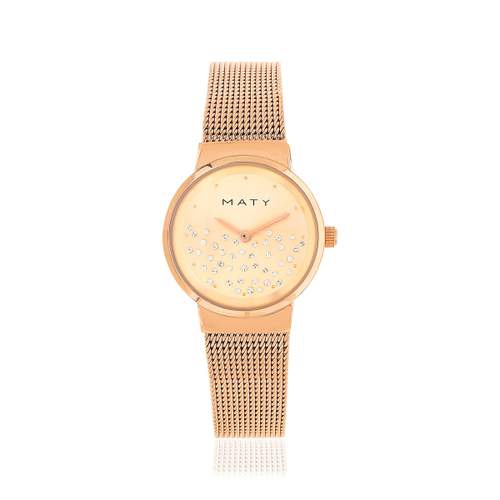 Montre femme dorée rose bracelet maille milanaise