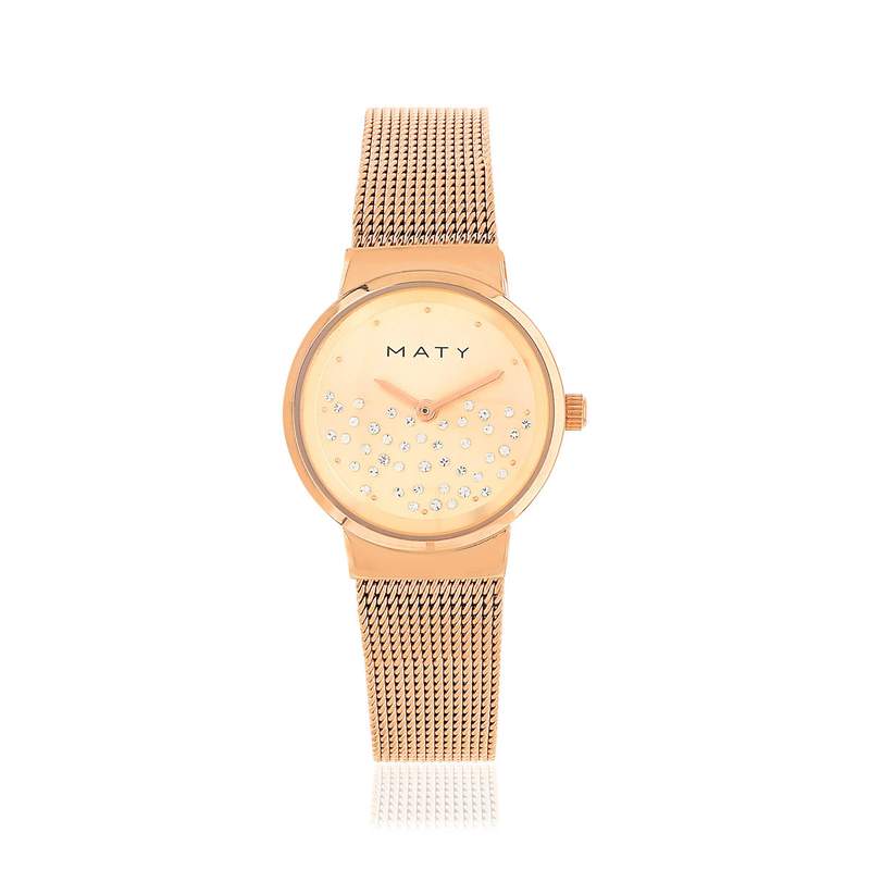 Montre femme dorée rose bracelet maille milanaise - vue 1