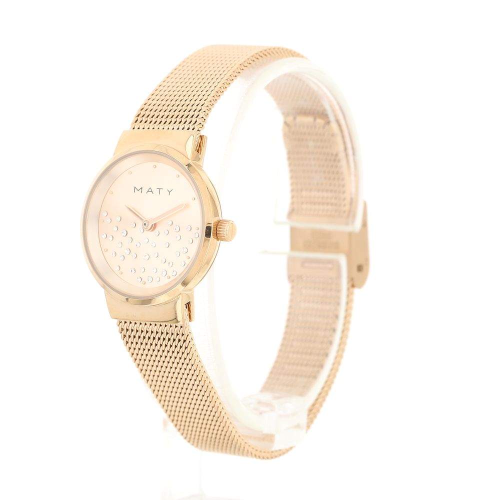 Montre femme dorée rose bracelet maille milanaise - vue 3