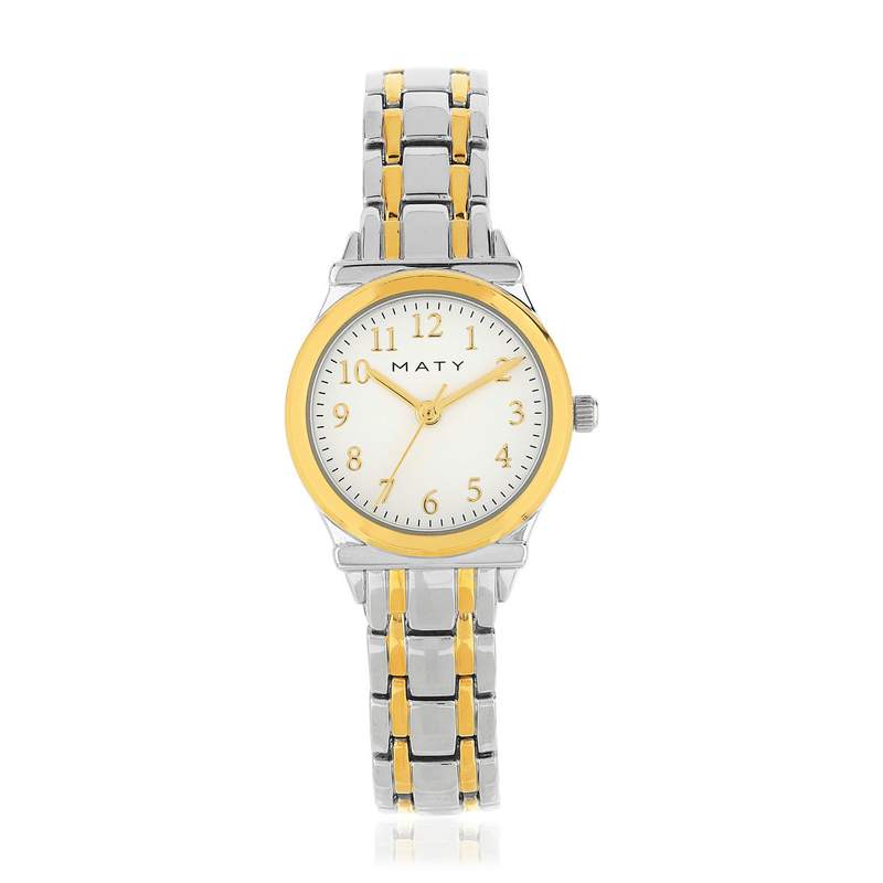 Montre femme dorée bracelet bicolore - vue 1