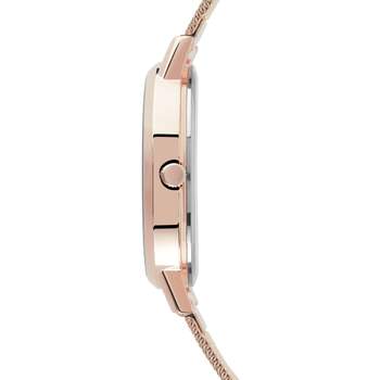 Montre femme fleurs dorée rose bracelet maille milanaise