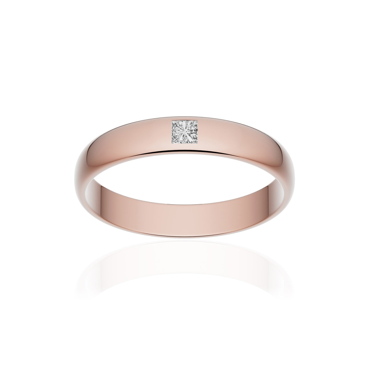 Alliance or 750 rose poli demi-jonc 3,5mm diamant princesse