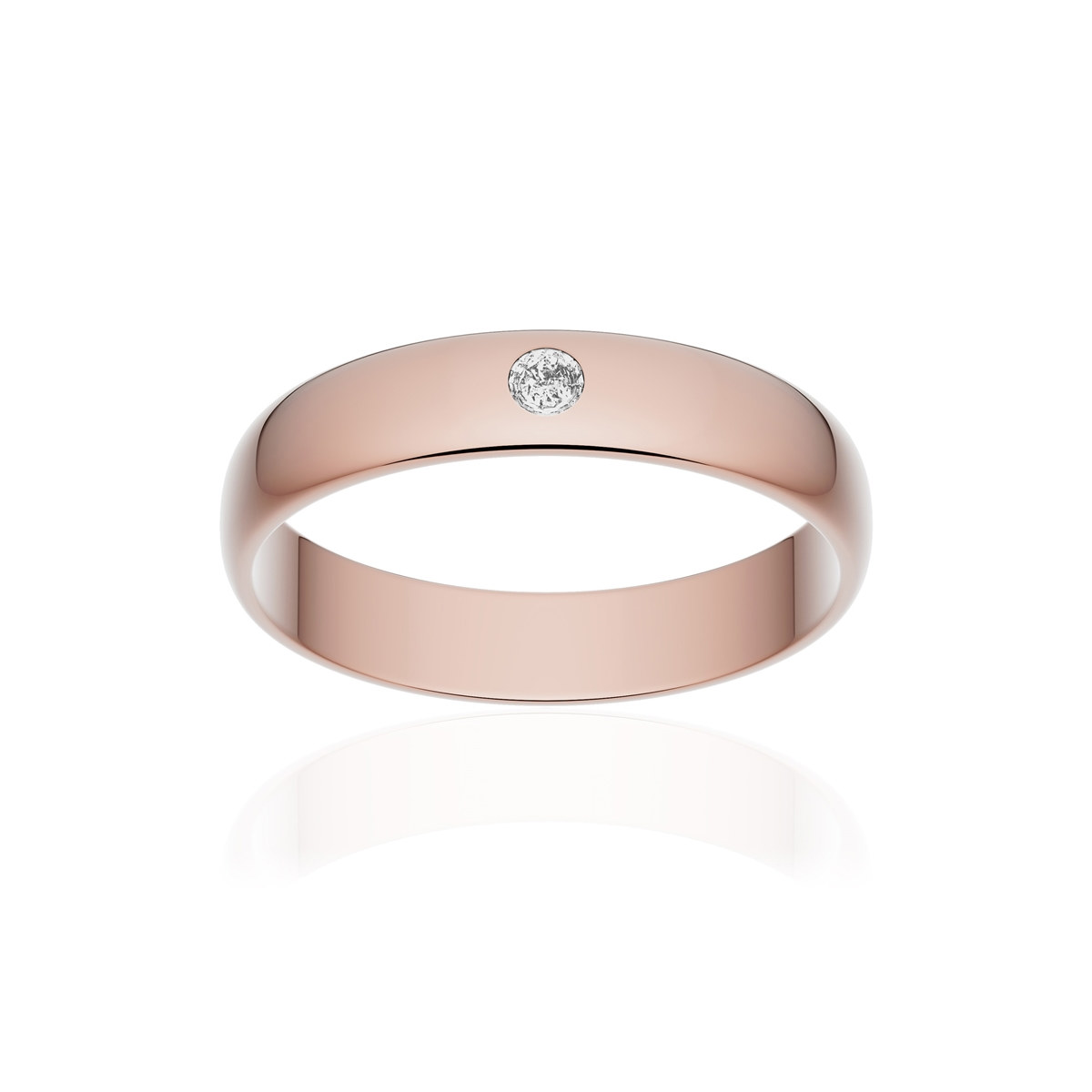 Alliance or 750 rose poli demi-jonc 4mm diamant brillant