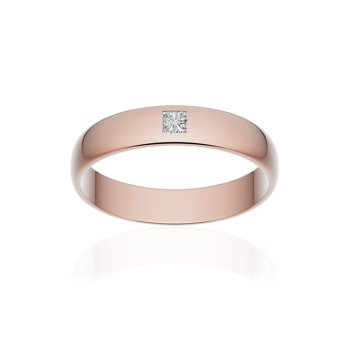 Alliance or 750 rose poli demi-jonc 4mm diamant princesse