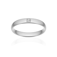Alliance or 750 blanc poli demi-jonc confort 3,5mm diamant princesse