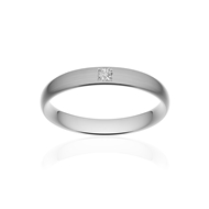 Alliance or 750 blanc brossé demi-jonc confort 3,5mm diamant princesse