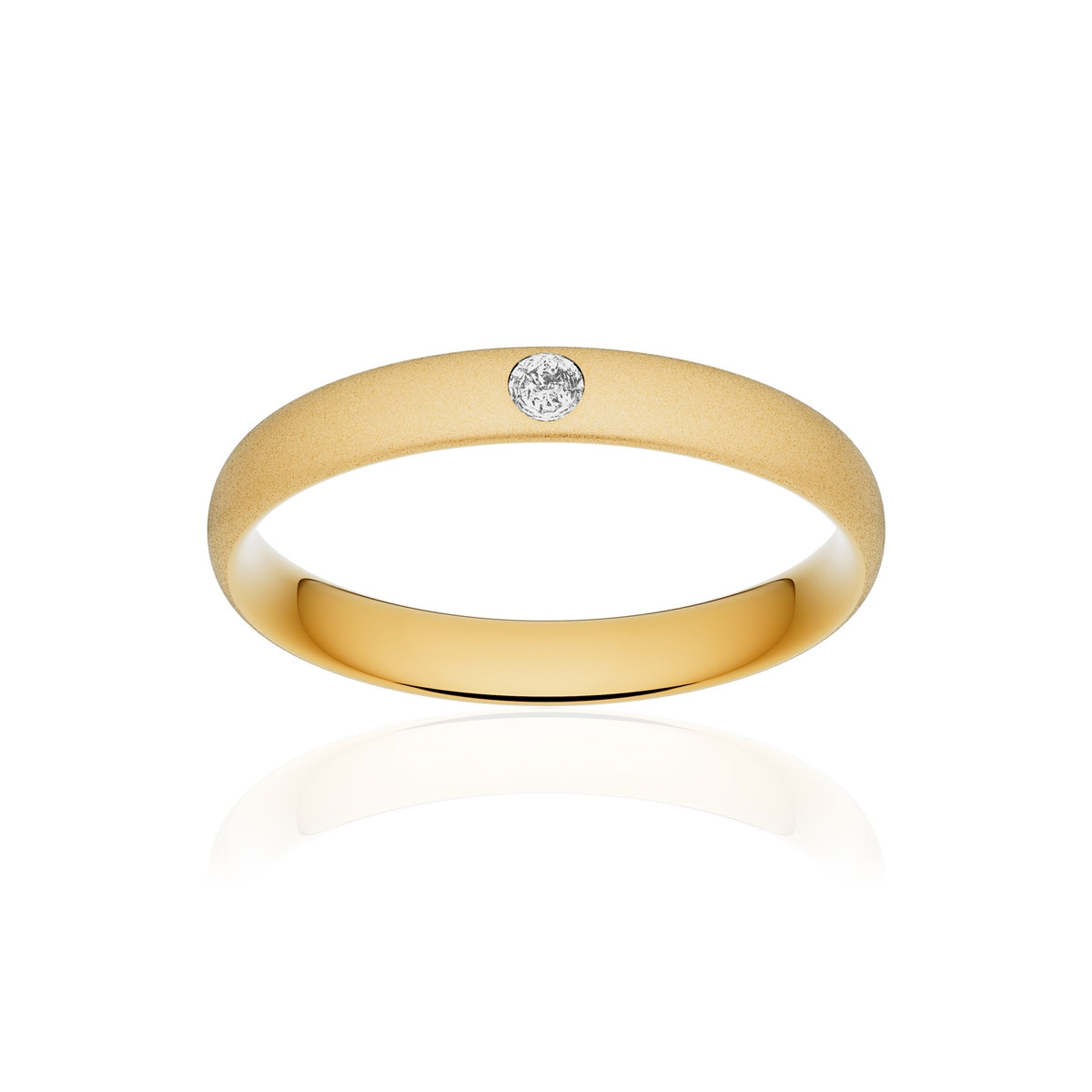 Alliance or 750 jaune sablé demi-jonc confort 3,5mm diamant brillant