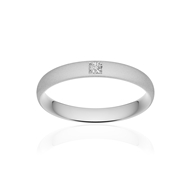 Alliance or 750 blanc sablé demi-jonc confort 3,5mm diamant princesse