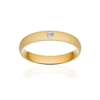 Alliance or 750 jaune sablé demi-jonc confort 4mm diamant brillant