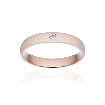 Alliance or 750 rose sablé demi-jonc confort 4mm diamant brillant