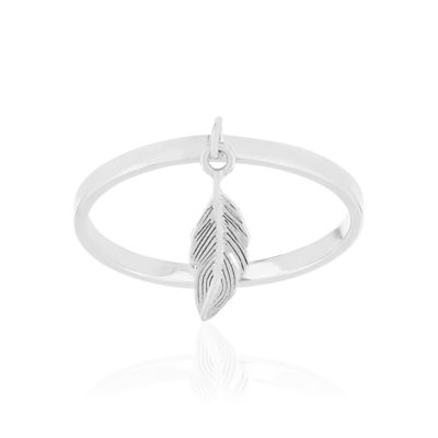 Bague argent 925, pampille plume.