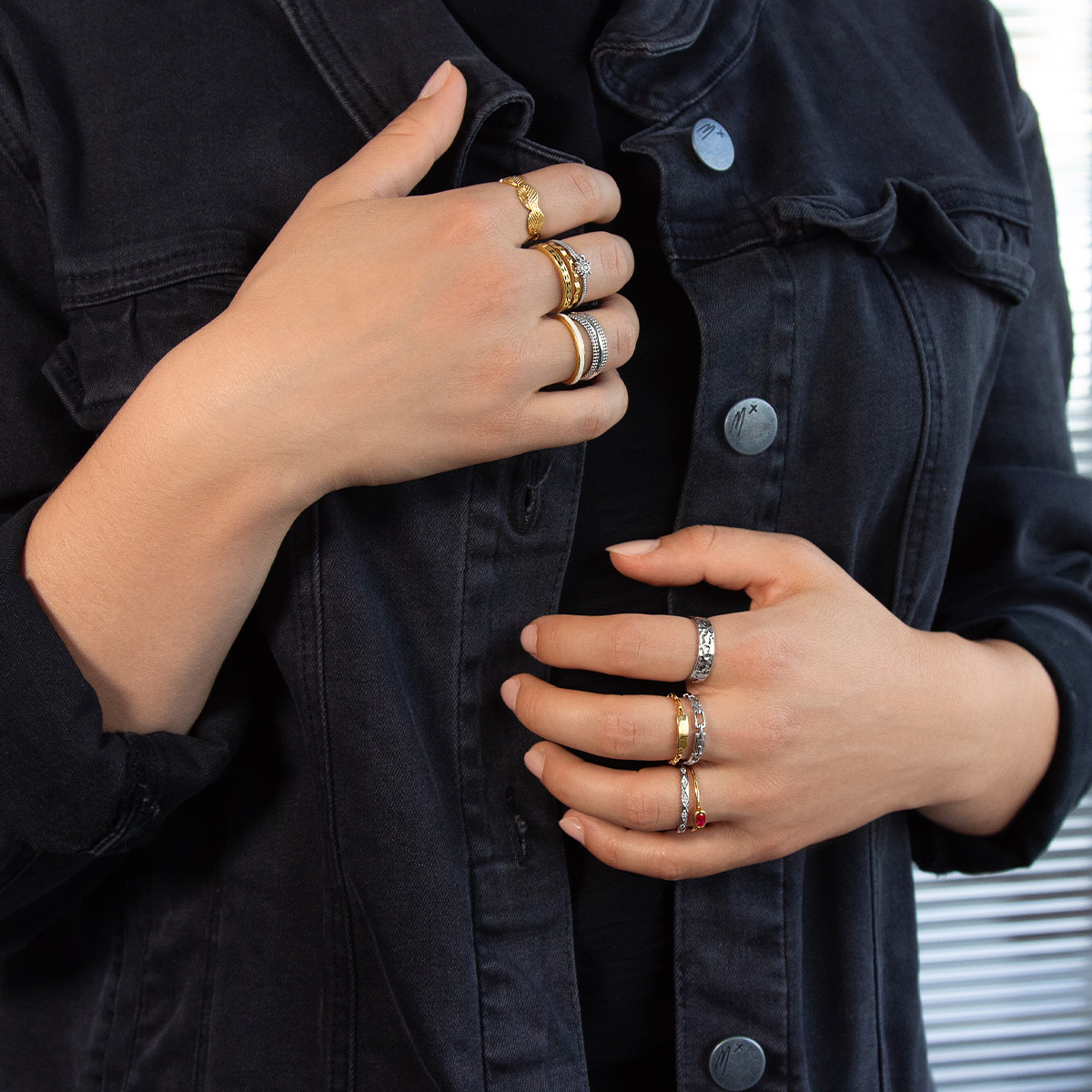 Bague argent 925, effet martelé - vue porté 2