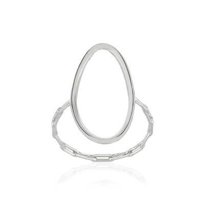 Bague argent 925, motif ovale, style chaînage, maillons rectangulaires