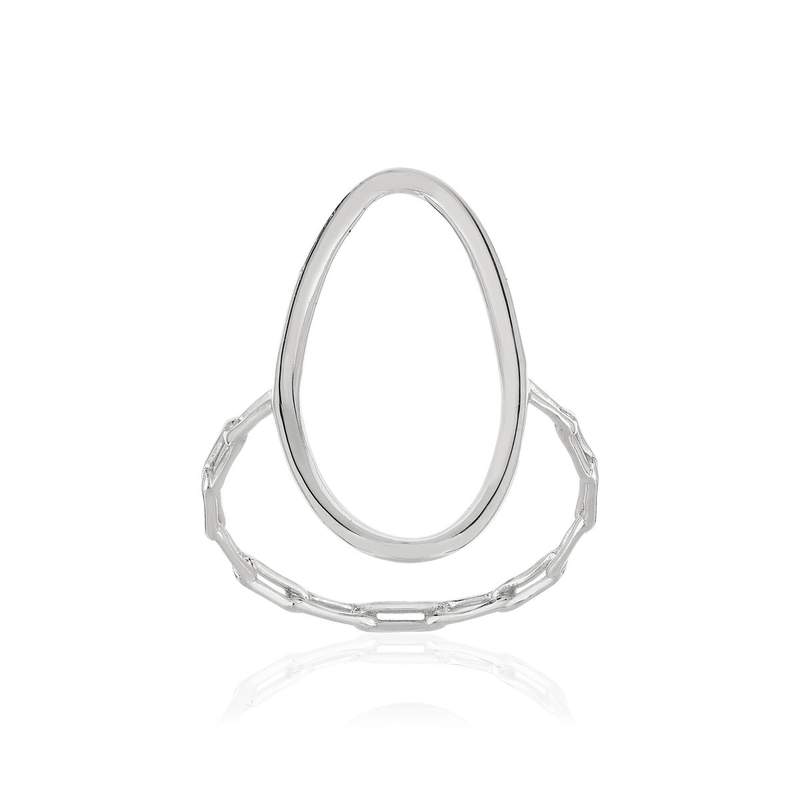 Bague argent 925, motif ovale, style chaînage, maillons rectangulaires - vue 1