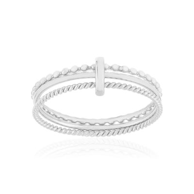 Ensemble 3 Bagues argent 925 perlée, polie et torsadée - vue 1