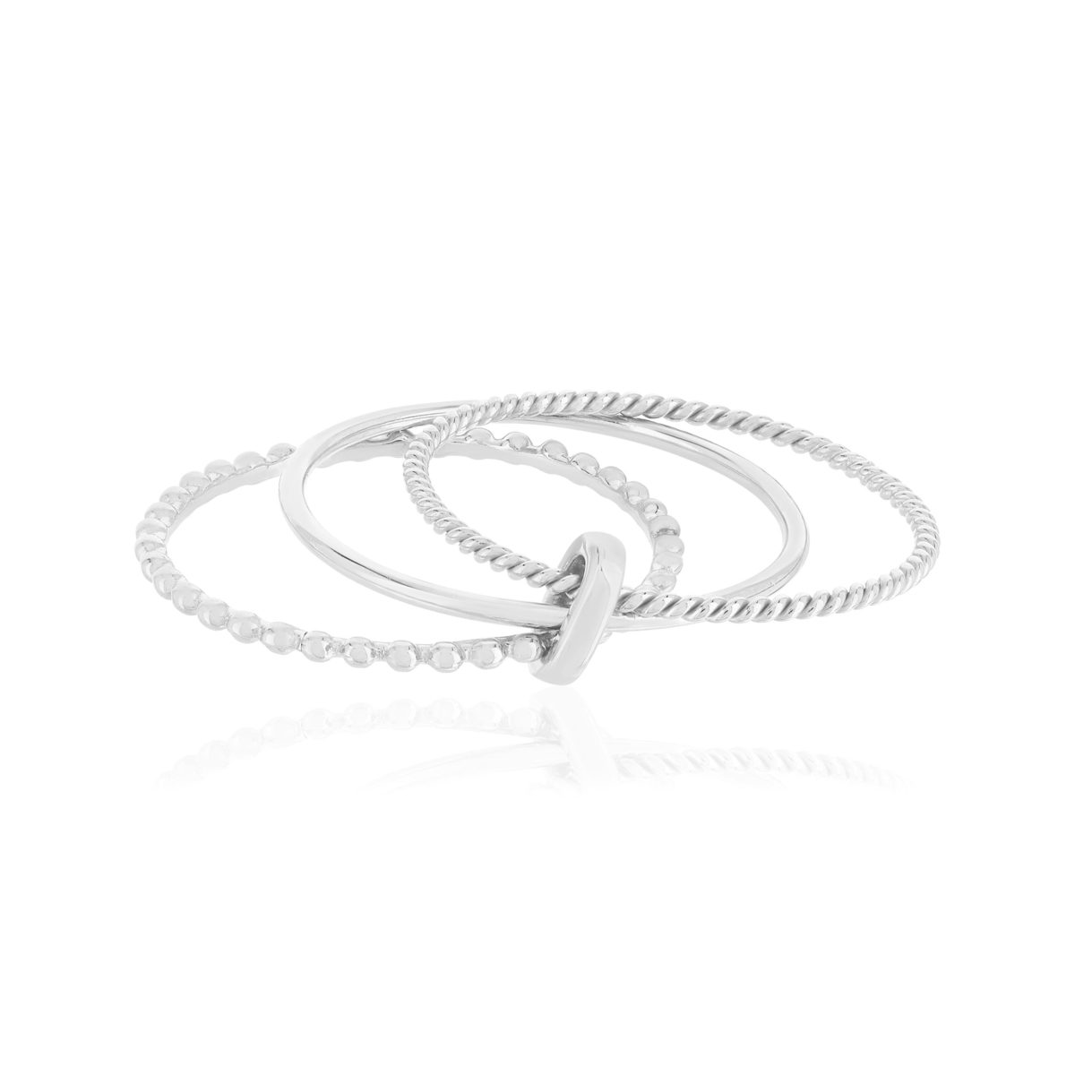 Ensemble 3 Bagues argent 925 perlée, polie et torsadée - vue 4