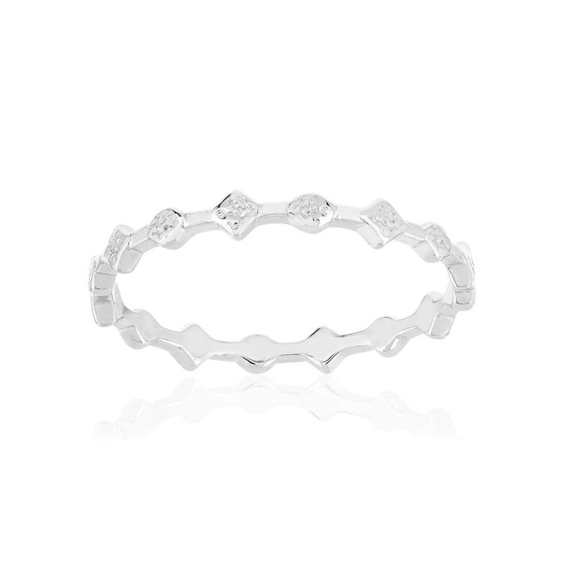 Bague argent 925 motif rond et losange martelé - vue 1