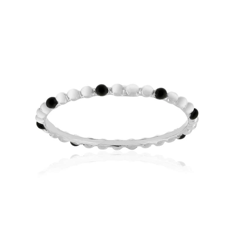 Bague argent 925 perlée et laque noire - vue 1