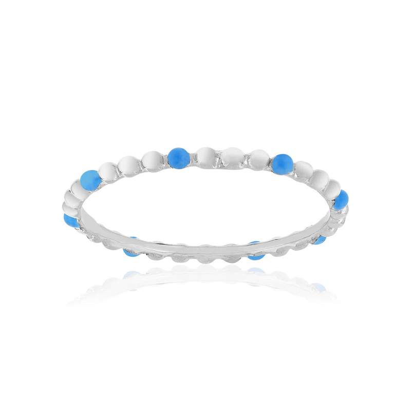 Bague argent 925 perlée et laque bleue - vue 1