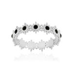 Bague argent 925 perlée motif soleil et la que noire - vue 1