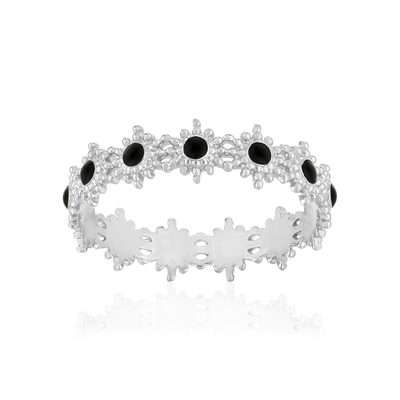 Bague argent 925 perlée motif soleil et la que noire