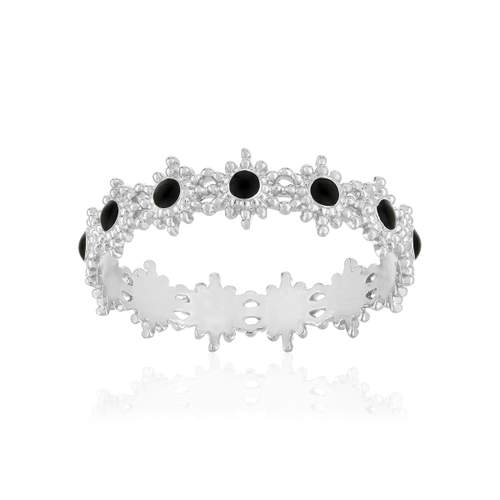 Bague argent 925 perlée motif soleil et la que noire