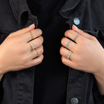 Bague argent 925 perlée motif soleil et la que noire - vue porté 2