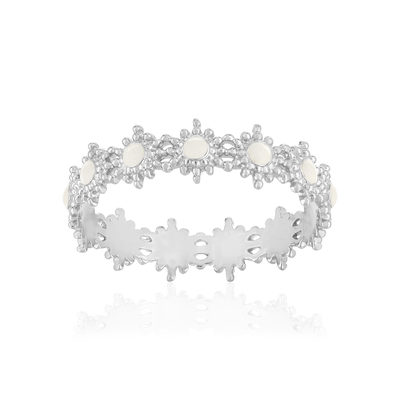 Bague argent 925 perlée motif soleil et laque blanche - vue 1
