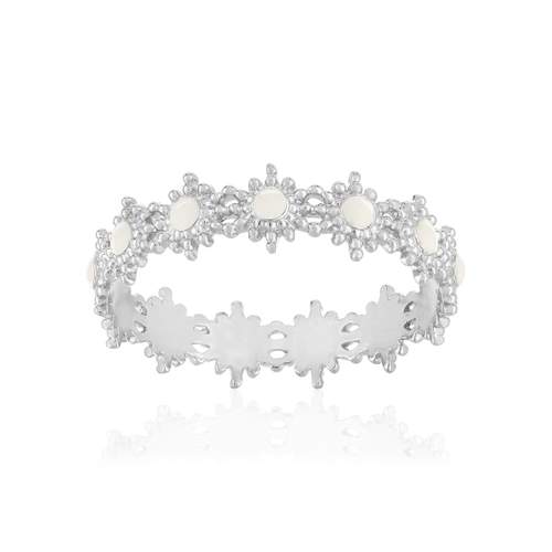 Bague argent 925 perlée motif soleil et laque blanche