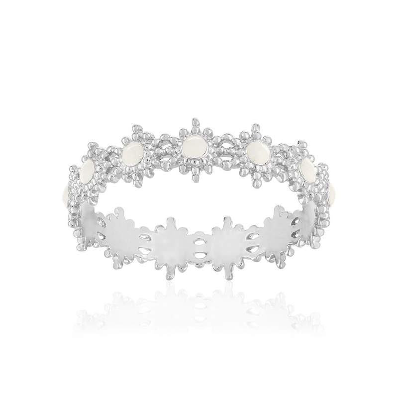 Bague argent 925 perlée motif soleil et laque blanche - vue 1