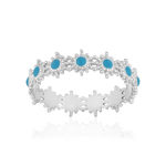 Bague argent 925 perlée motif soleil et laque bleue - vue 1