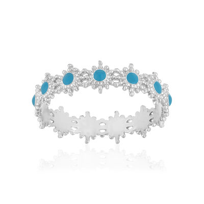 Bague argent 925 perlée motif soleil et laque bleue - vue 1