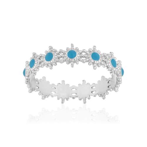 Bague argent 925 perlée motif soleil et laque bleue