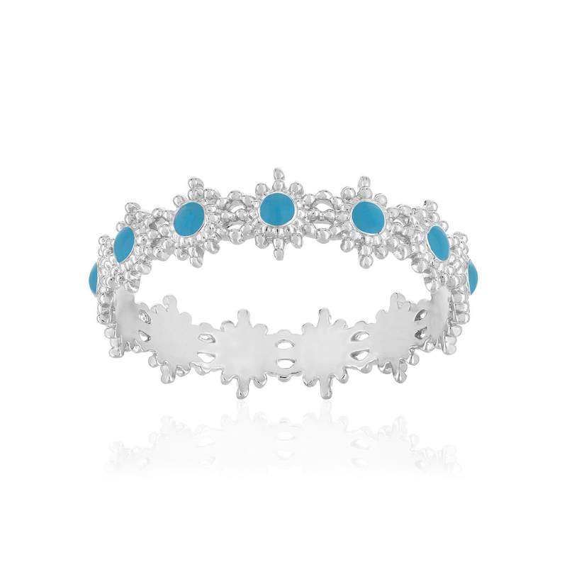 Bague argent 925 perlée motif soleil et laque bleue - vue 1