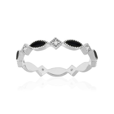 Bague argent 925 perlée zirconias et laque noire