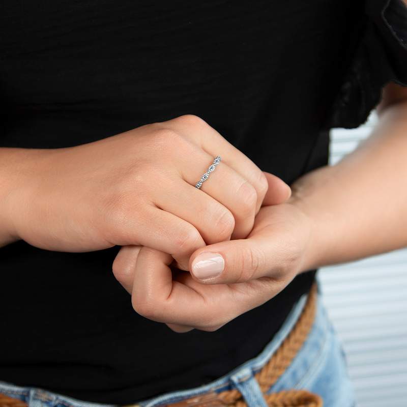 Bague argent 925 perlée zirconias - vue porté 1