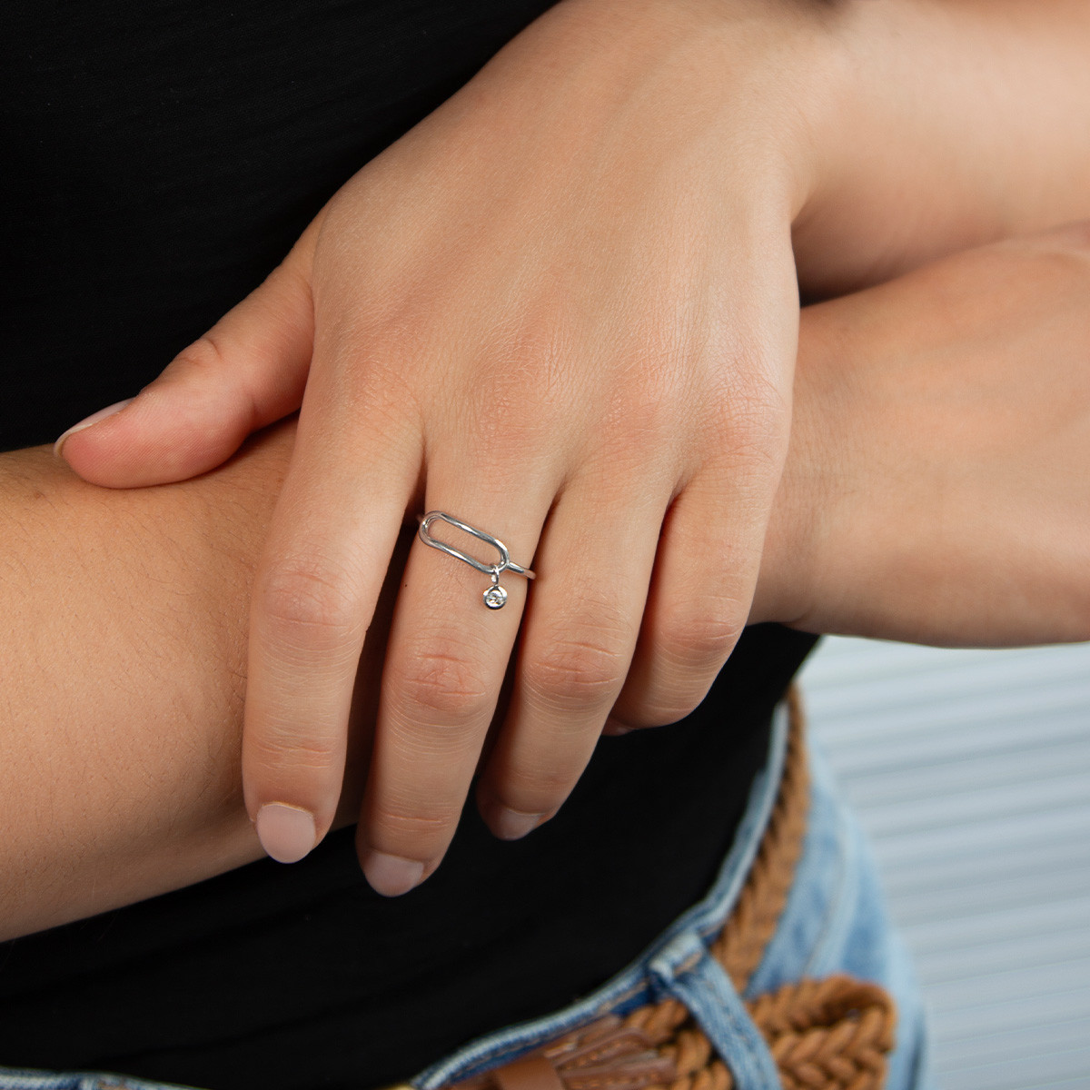 Bague argent 925, pampille zirconia - vue porté 1